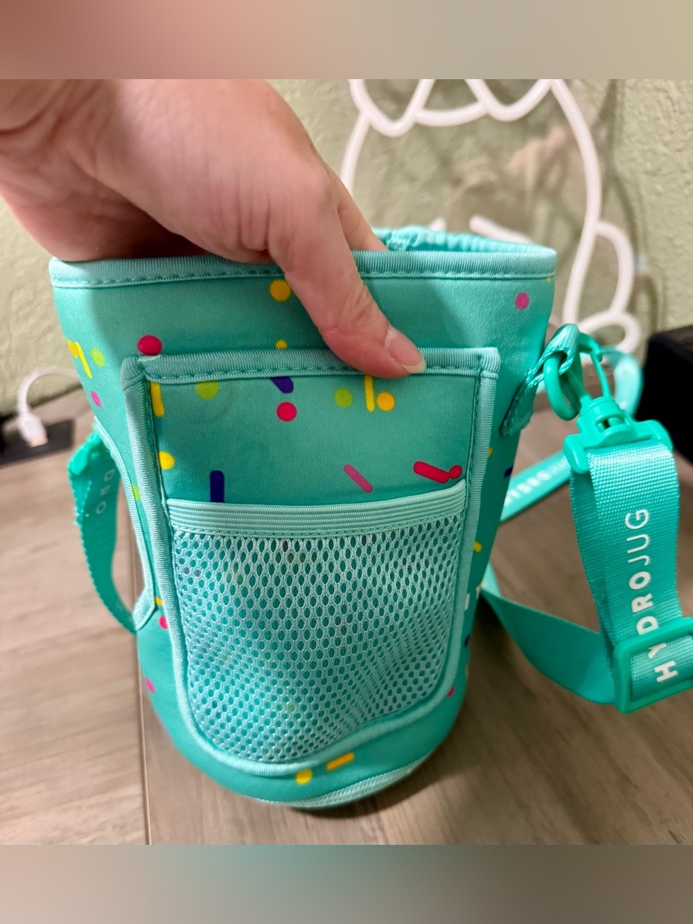 HydroJug Teal and Aqua Water Bottle Holder with Wrist Strap - Picture 3 of 5